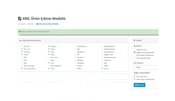 Opencart XML Çıktısı Modülü